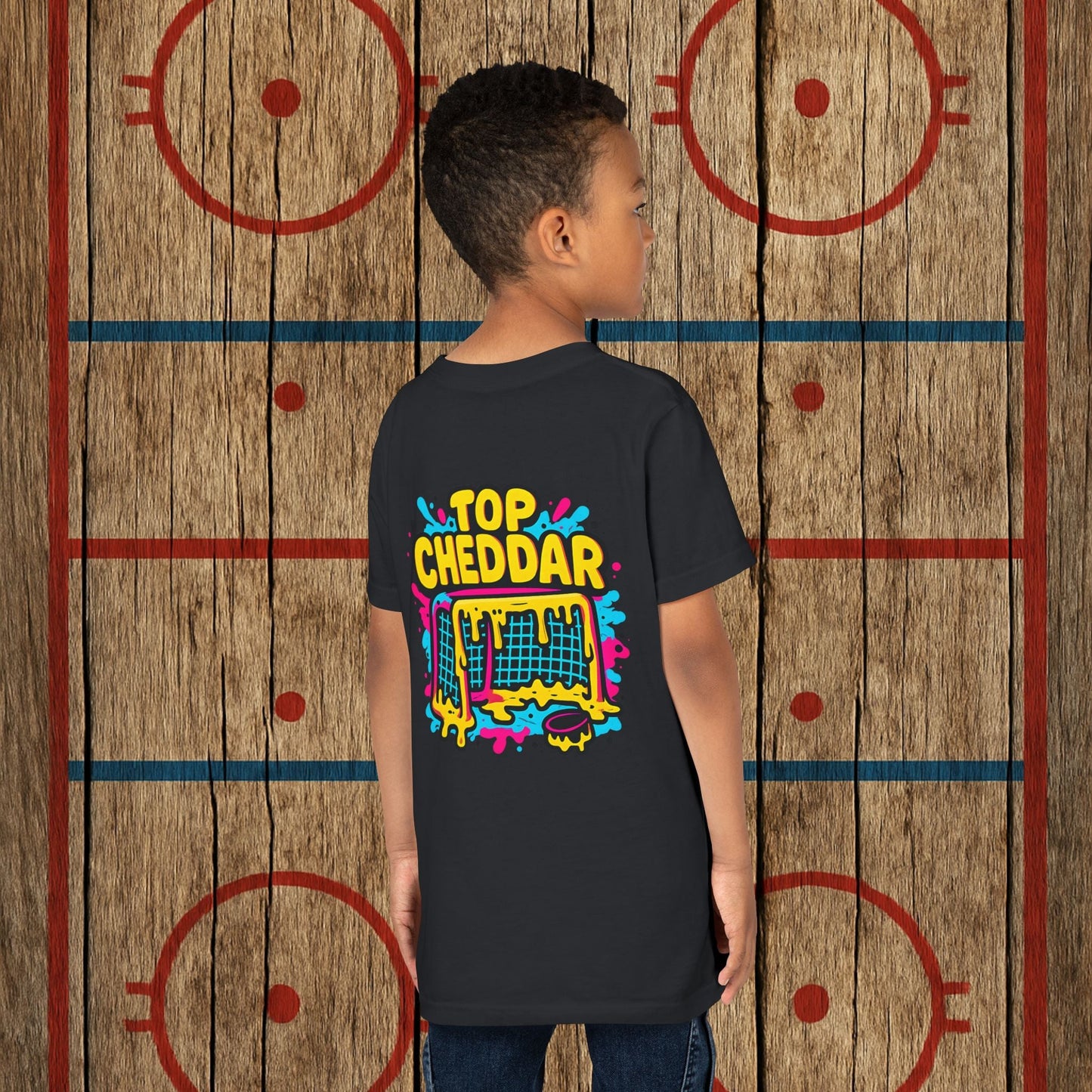 Youth Top Cheddar Hockey T-Shirt – Funny Kids Hockey Shirt for Snipers and Rink Rats