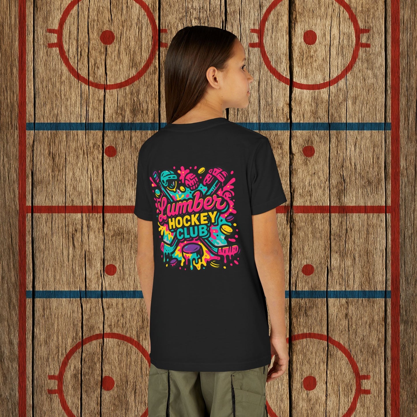 Youth Lumber Hockey Club Neon Drip Shirt – 90s Retro Hockey Kid Tee