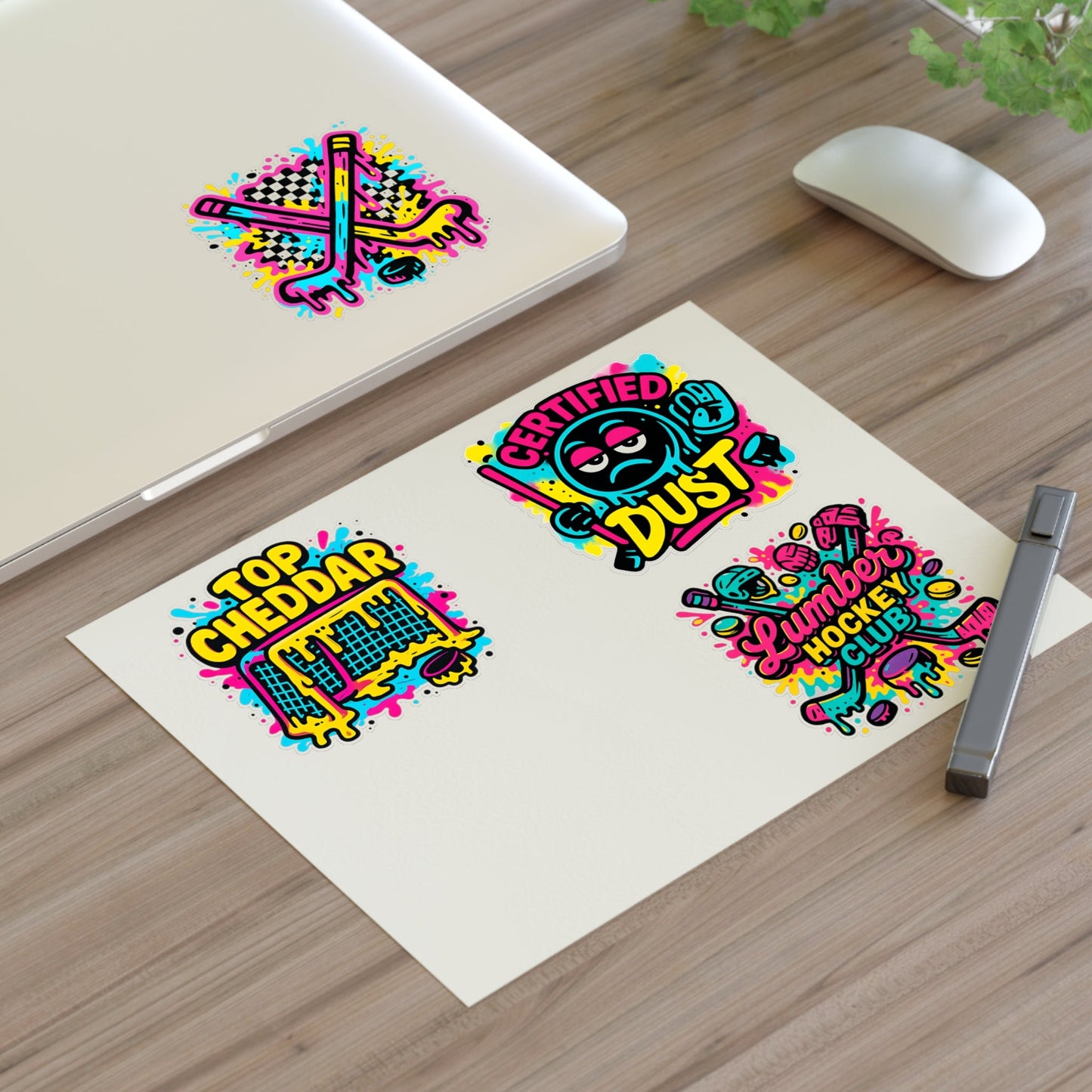 Lumber Hockey Club Sticker Sheet – Neon Drip, Top Cheddar, Certified Dust & Hockey Stick Vinyl Stickers