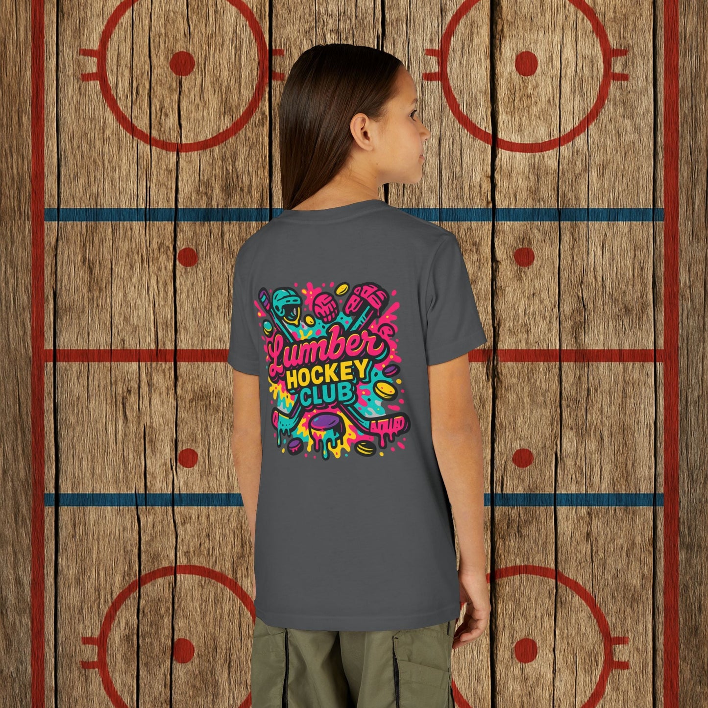 Youth Lumber Hockey Club Neon Drip Shirt – 90s Retro Hockey Kid Tee