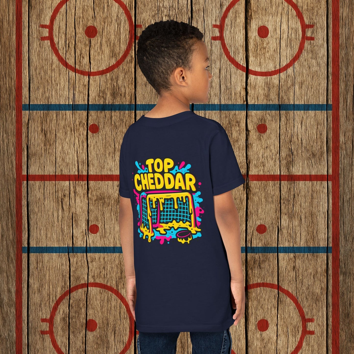 Youth Top Cheddar Hockey T-Shirt – Funny Kids Hockey Shirt for Snipers and Rink Rats