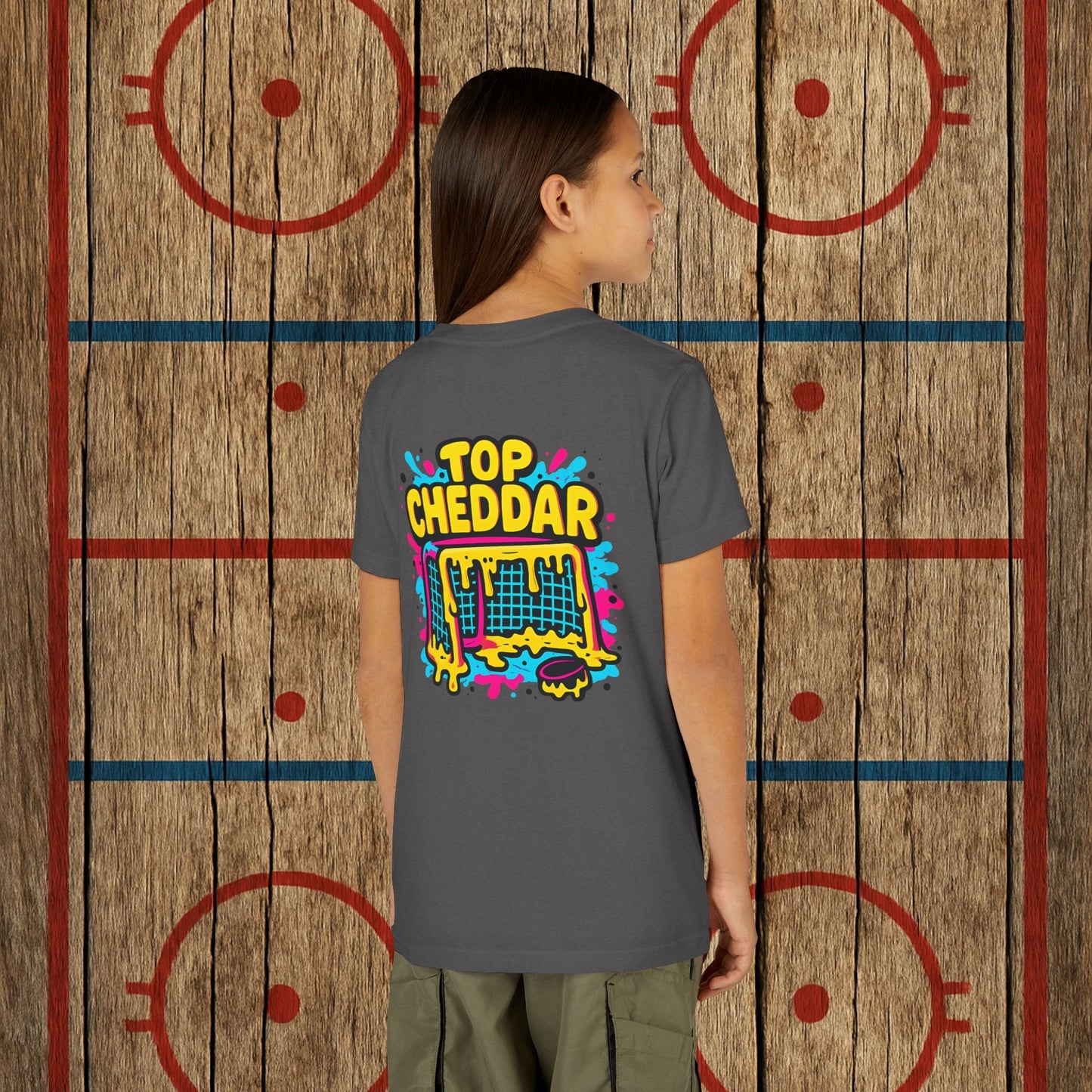 Youth Top Cheddar Hockey T-Shirt – Funny Kids Hockey Shirt for Snipers and Rink Rats