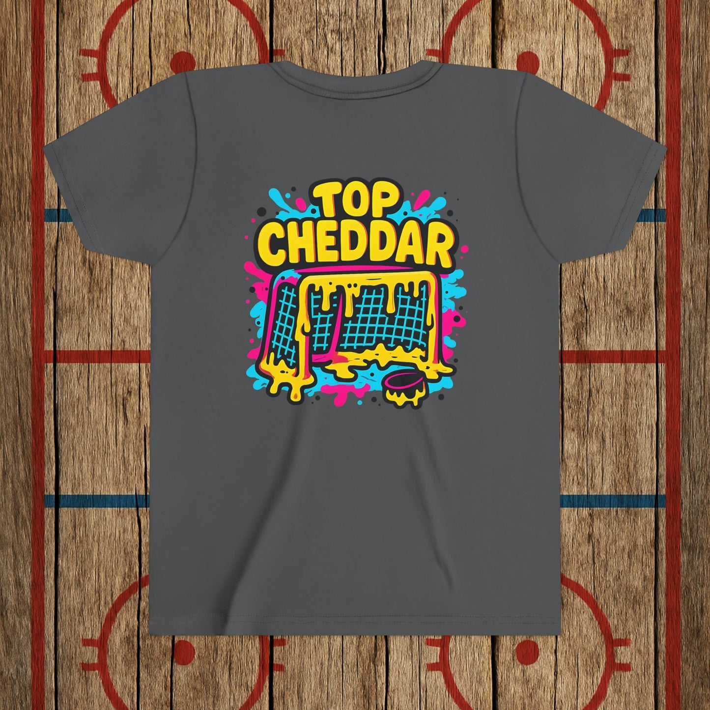 Youth Top Cheddar Hockey T-Shirt – Funny Kids Hockey Shirt for Snipers and Rink Rats