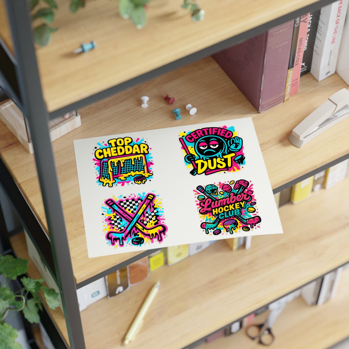 Lumber Hockey Club Sticker Sheet – Neon Drip, Top Cheddar, Certified Dust & Hockey Stick Vinyl Stickers