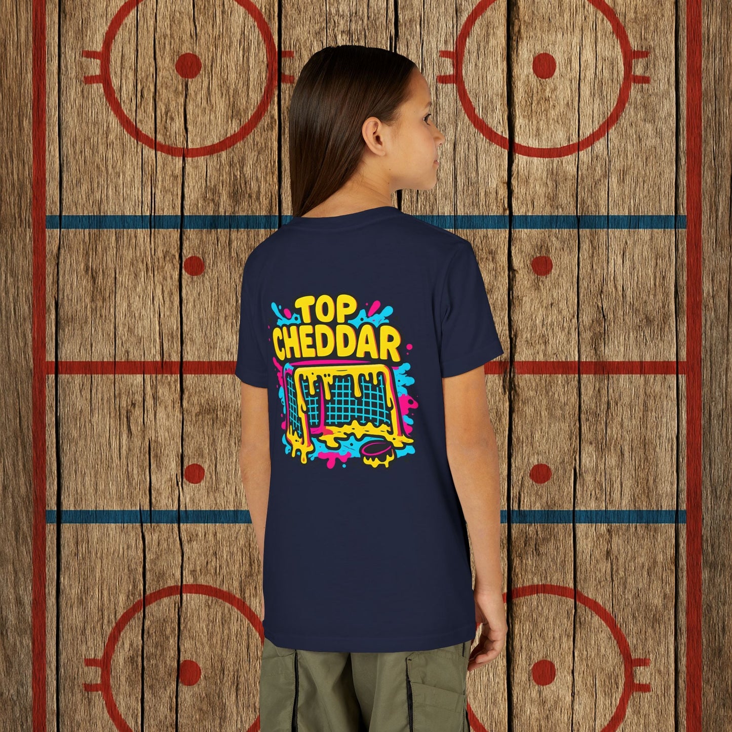 Youth Top Cheddar Hockey T-Shirt – Funny Kids Hockey Shirt for Snipers and Rink Rats