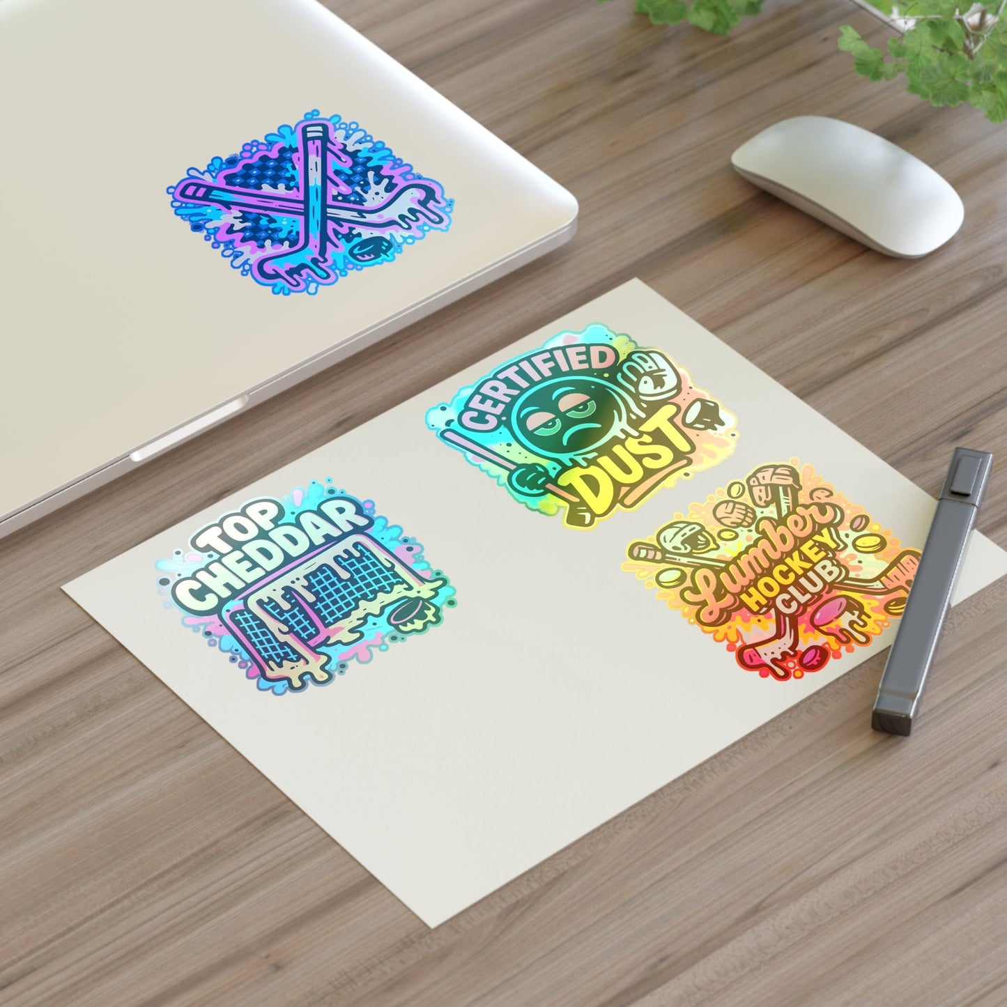 Lumber Hockey Club Sticker Sheet – Neon Drip, Top Cheddar, Certified Dust & Hockey Stick Vinyl Stickers