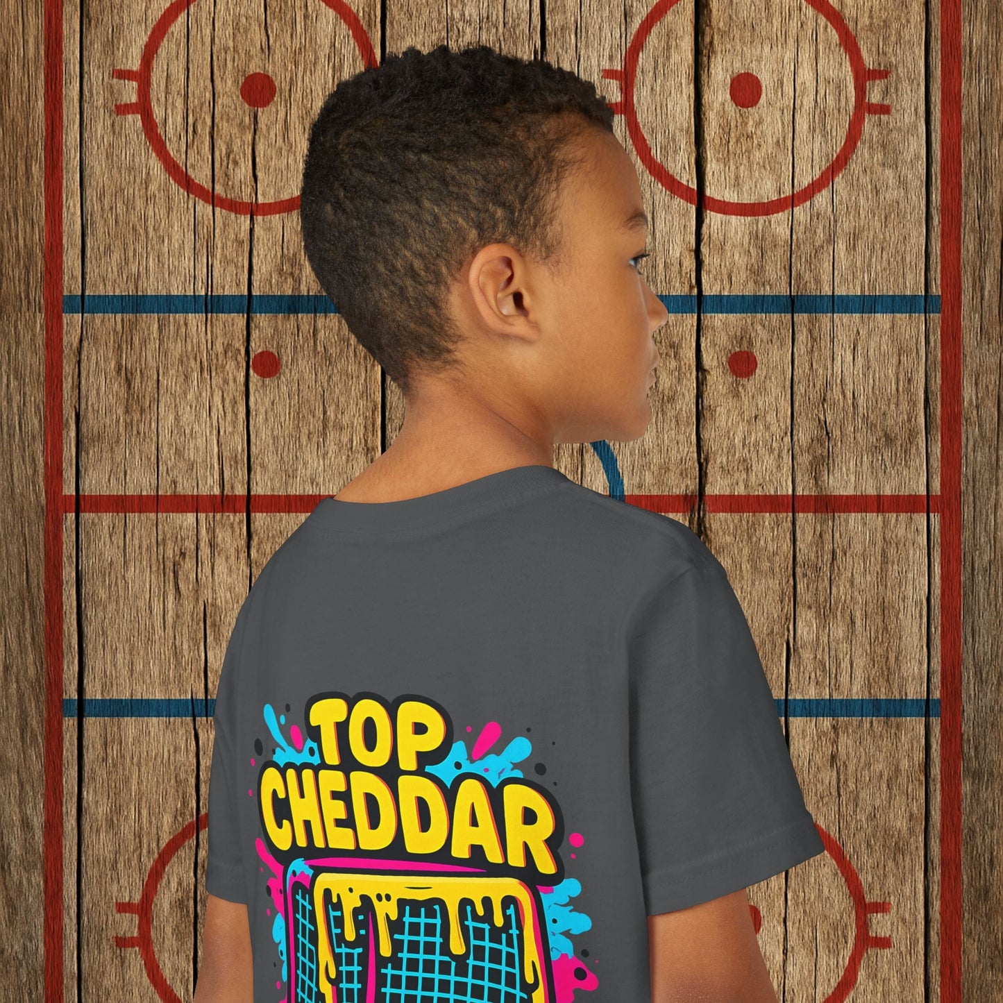 Youth Top Cheddar Hockey T-Shirt – Funny Kids Hockey Shirt for Snipers and Rink Rats