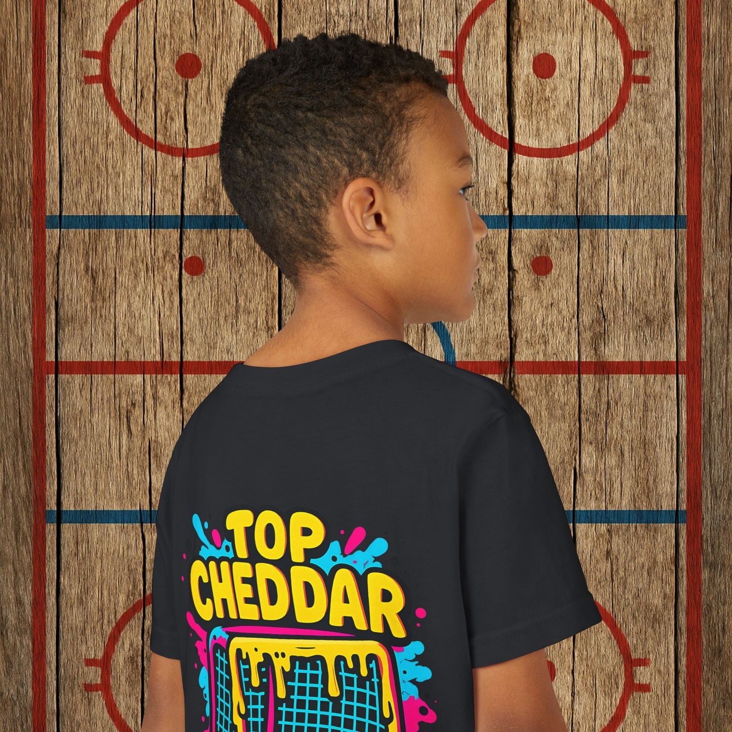 Youth Top Cheddar Hockey T-Shirt – Funny Kids Hockey Shirt for Snipers and Rink Rats