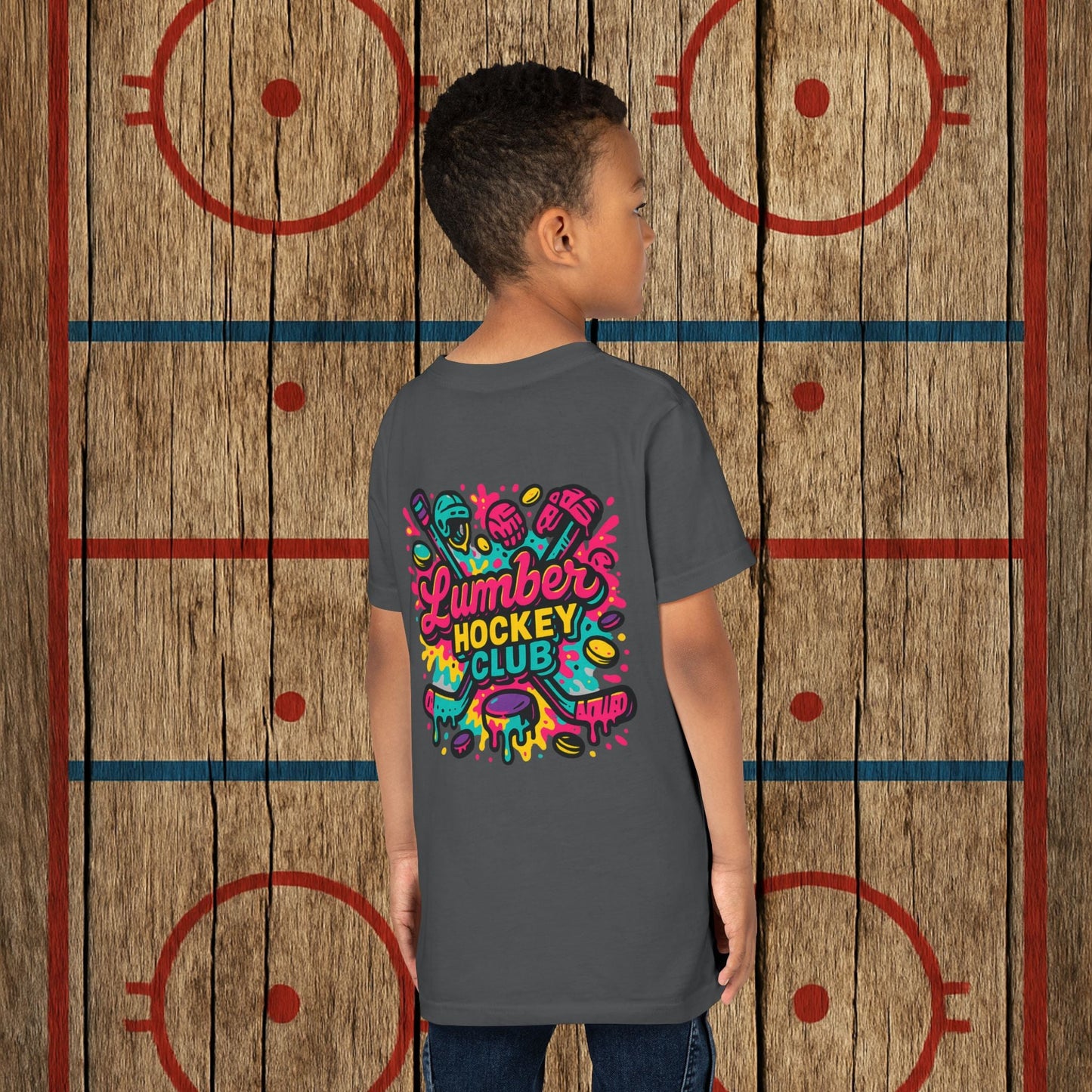 Youth Lumber Hockey Club Neon Drip Shirt – 90s Retro Hockey Kid Tee