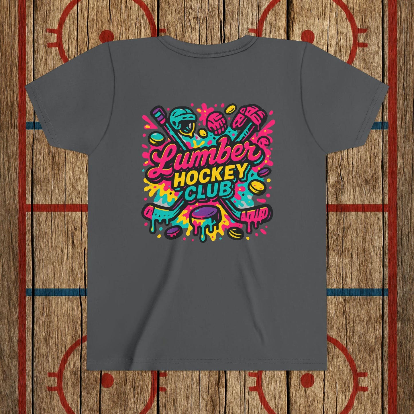 Youth Lumber Hockey Club Neon Drip Shirt – 90s Retro Hockey Kid Tee