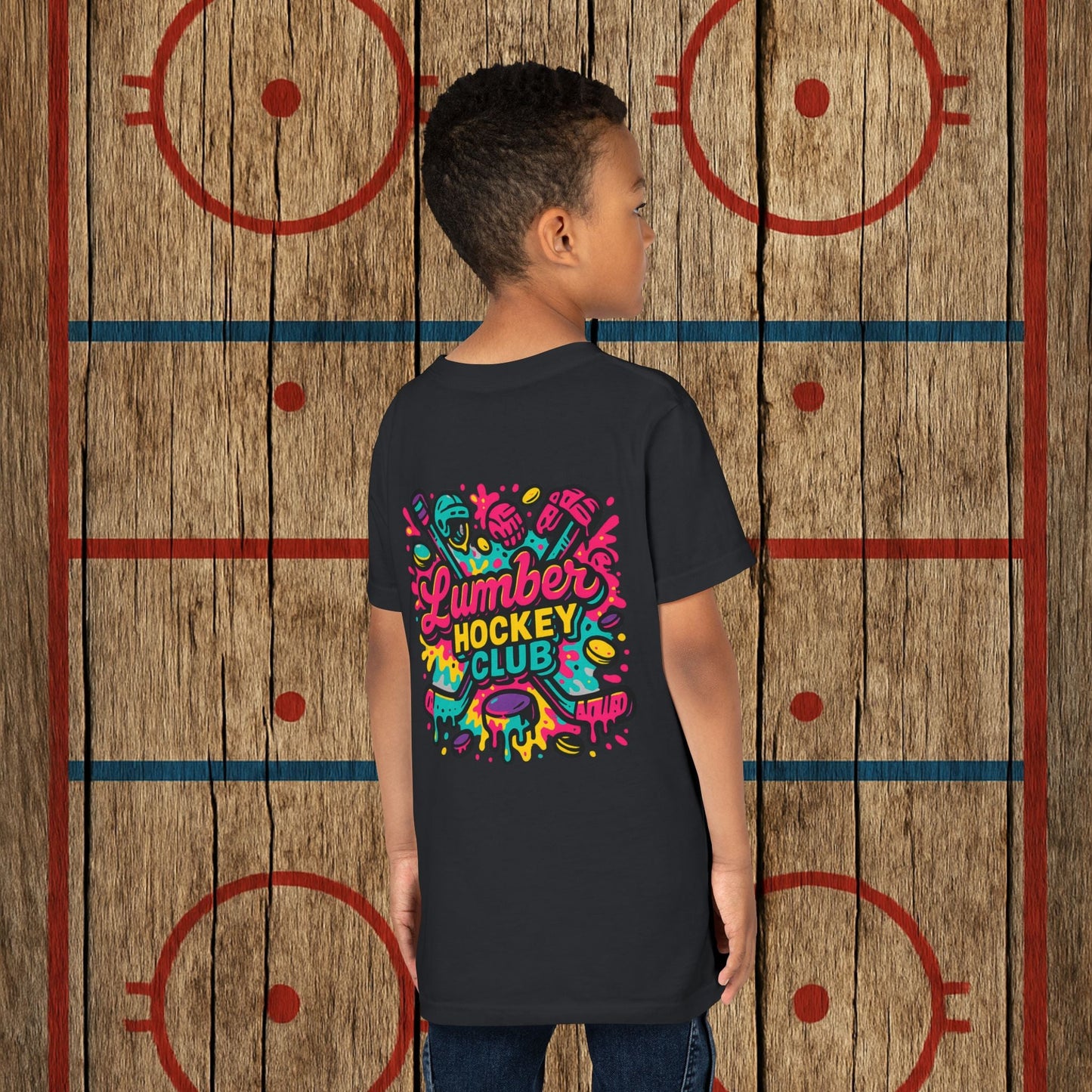 Youth Lumber Hockey Club Neon Drip Shirt – 90s Retro Hockey Kid Tee