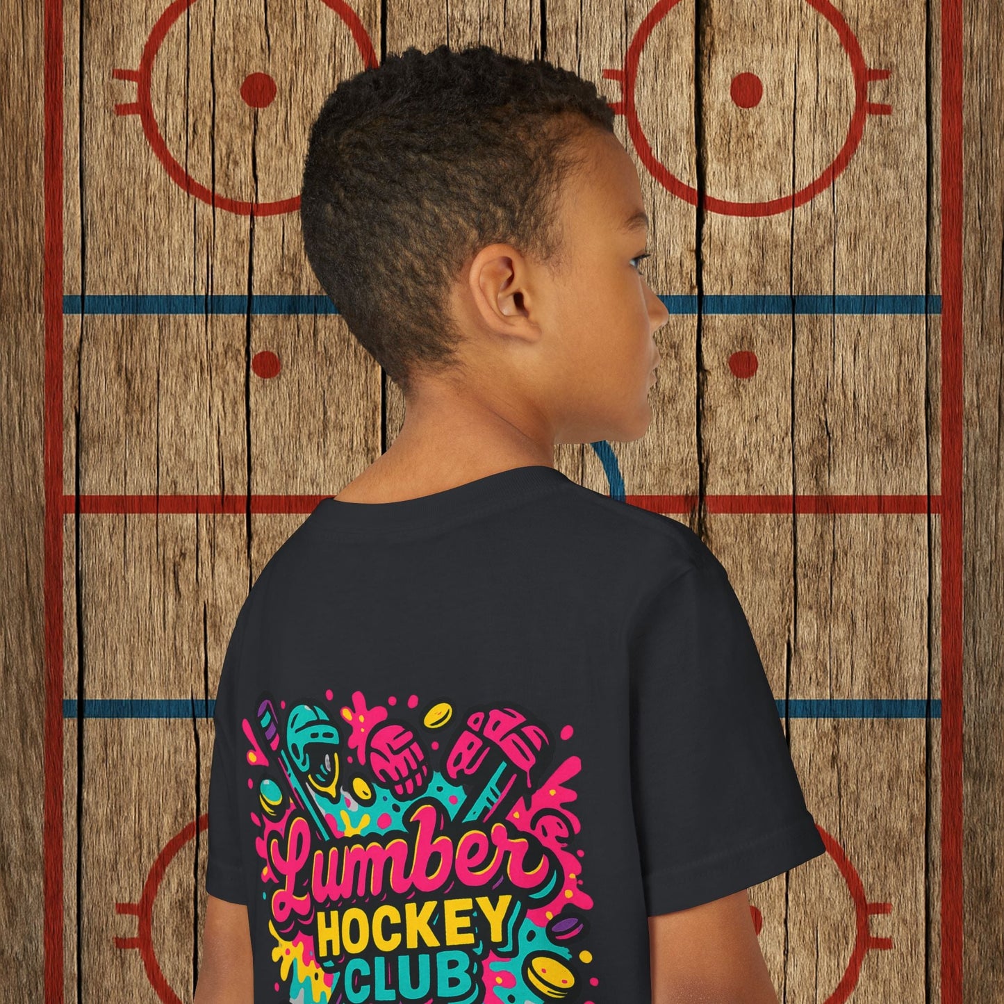 Youth Lumber Hockey Club Neon Drip Shirt – 90s Retro Hockey Kid Tee