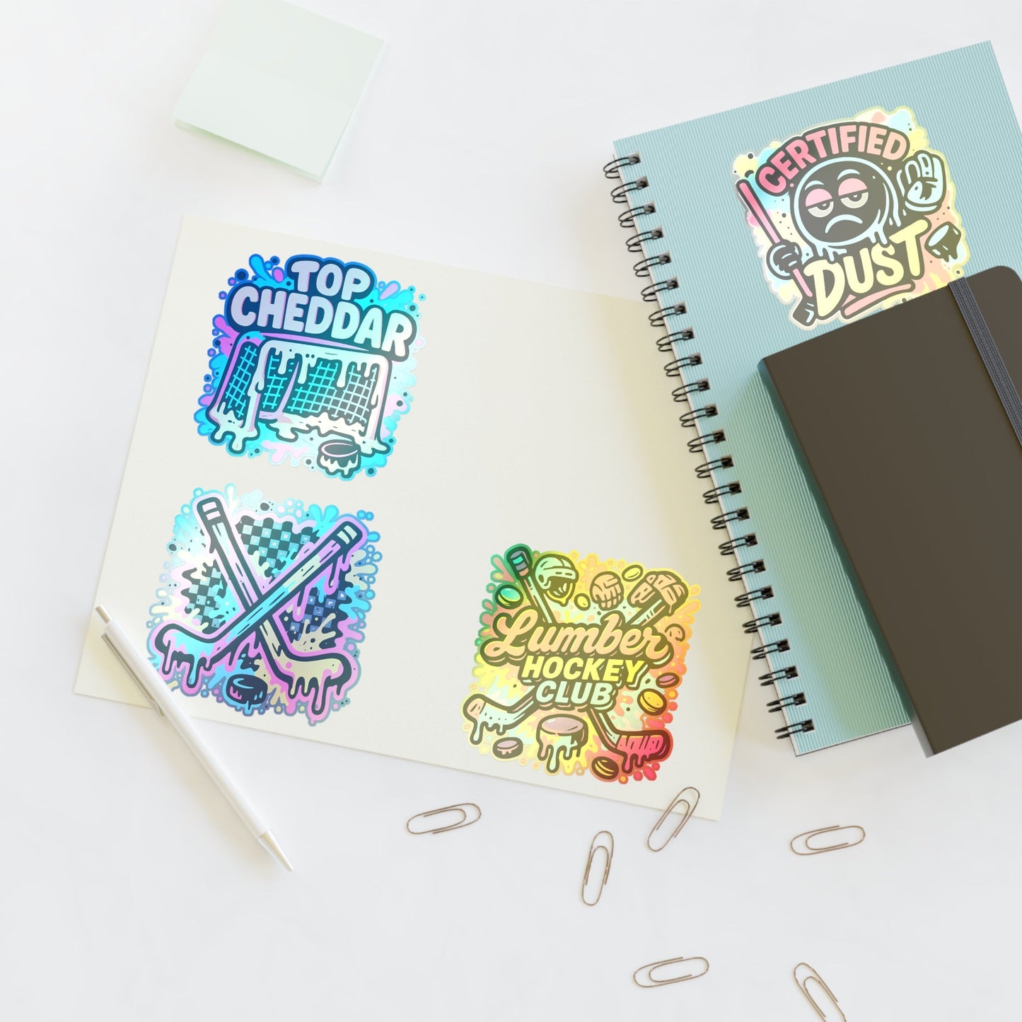 Lumber Hockey Club Sticker Sheet – Neon Drip, Top Cheddar, Certified Dust & Hockey Stick Vinyl Stickers