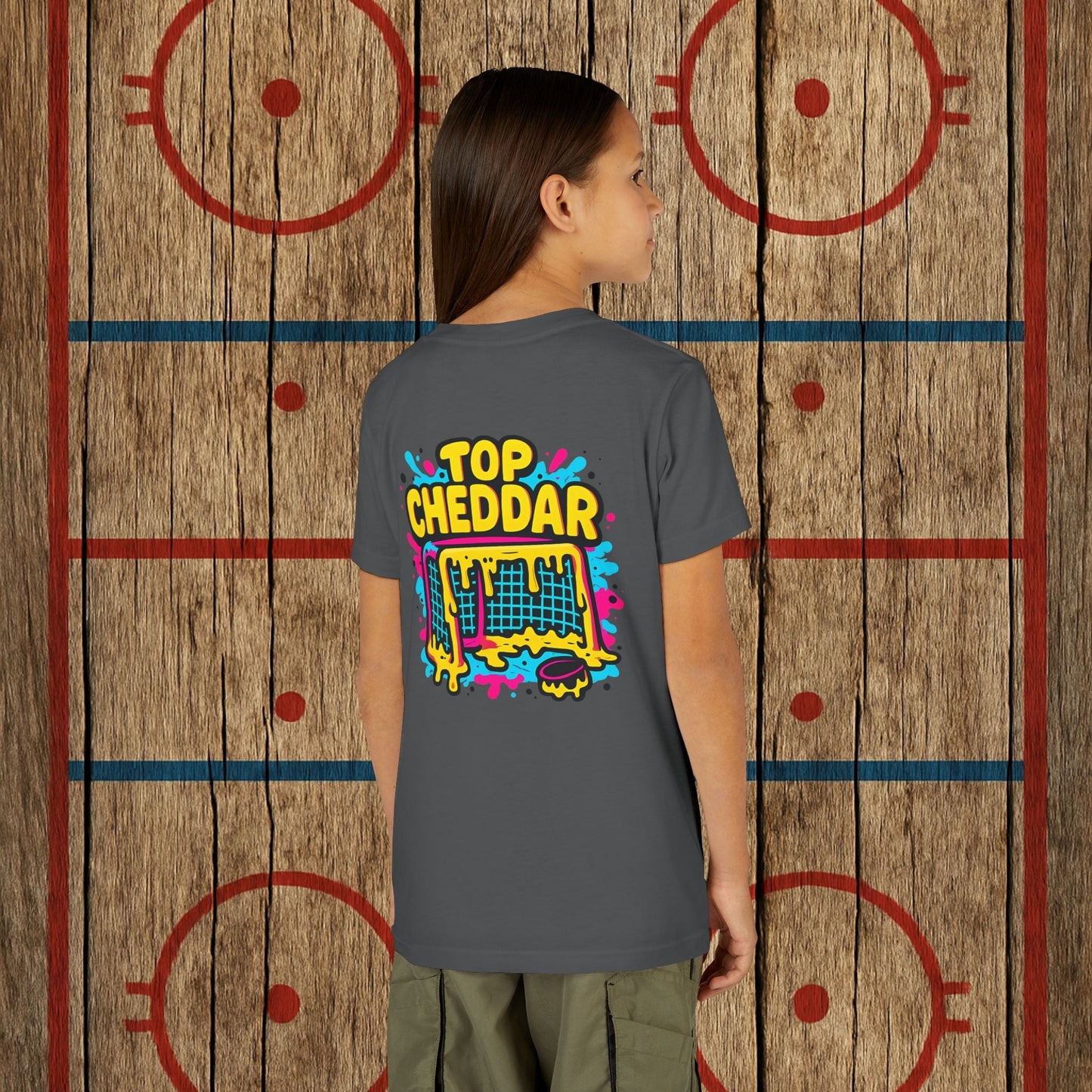 Youth Top Cheddar Hockey T-Shirt – Funny Kids Hockey Shirt for Snipers and Rink Rats