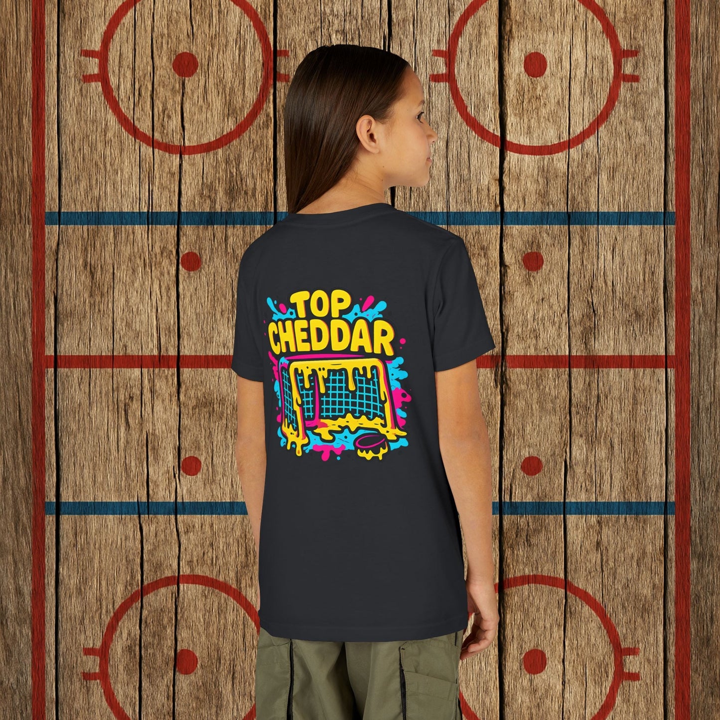Youth Top Cheddar Hockey T-Shirt – Funny Kids Hockey Shirt for Snipers and Rink Rats
