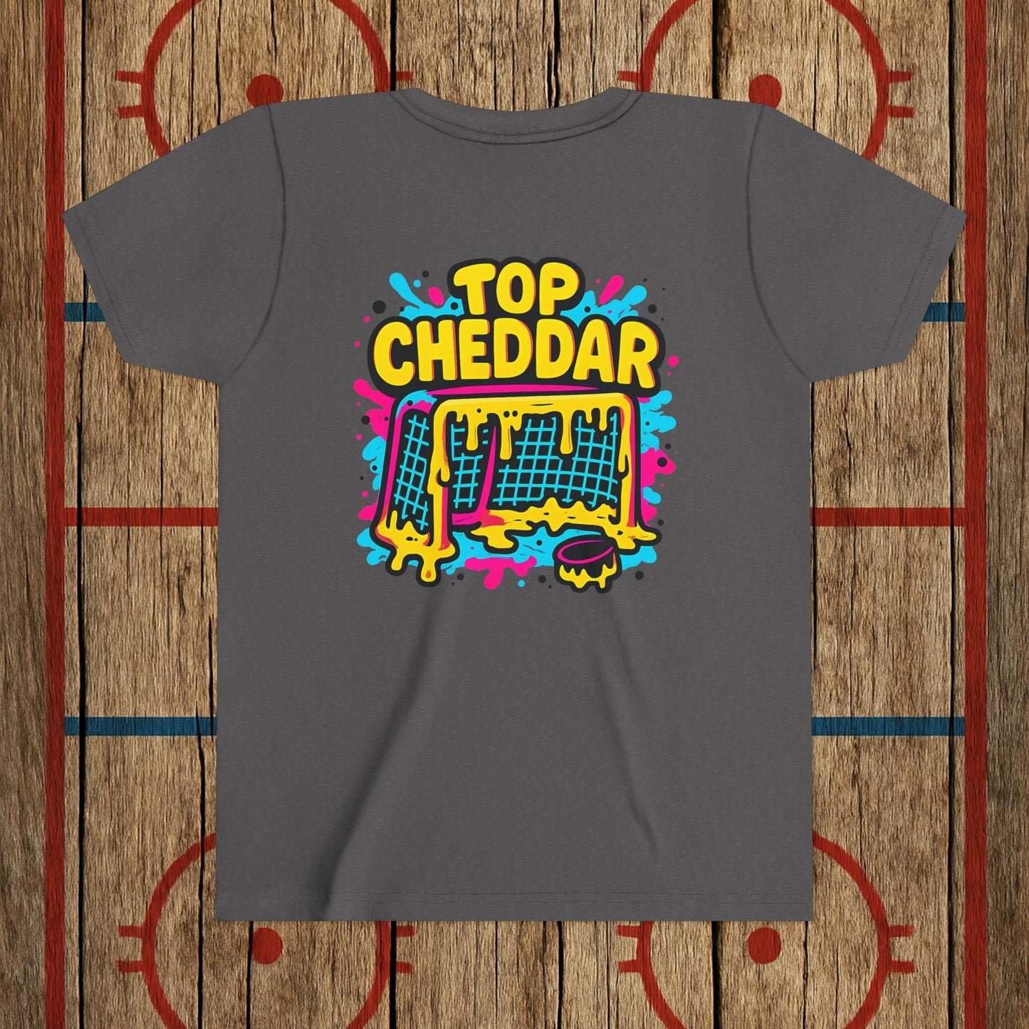 Youth Top Cheddar Hockey T-Shirt – Funny Kids Hockey Shirt for Snipers and Rink Rats