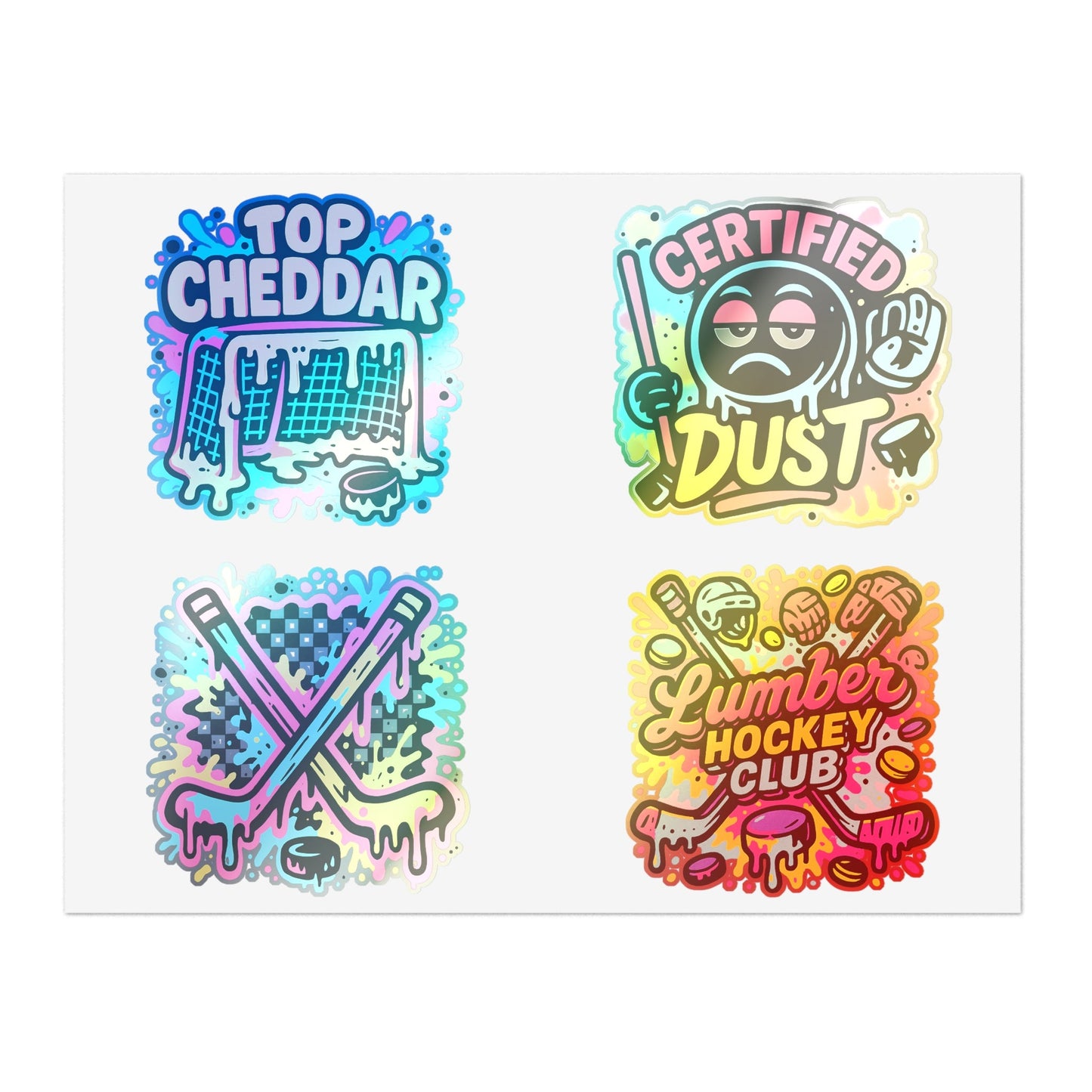 Lumber Hockey Club Sticker Sheet – Neon Drip, Top Cheddar, Certified Dust & Hockey Stick Vinyl Stickers