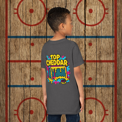 Youth Top Cheddar Hockey T-Shirt – Funny Kids Hockey Shirt for Snipers and Rink Rats