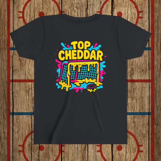 Youth Top Cheddar Hockey T-Shirt – Funny Kids Hockey Shirt for Snipers and Rink Rats