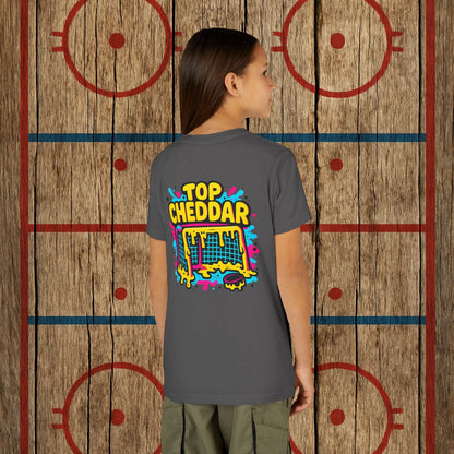 Youth Top Cheddar Hockey T-Shirt – Funny Kids Hockey Shirt for Snipers and Rink Rats