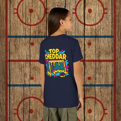 Youth Top Cheddar Hockey T-Shirt – Funny Kids Hockey Shirt for Snipers and Rink Rats