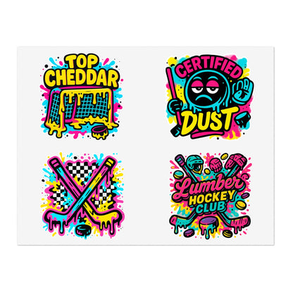 Lumber Hockey Club Sticker Sheet – Neon Drip, Top Cheddar, Certified Dust & Hockey Stick Vinyl Stickers