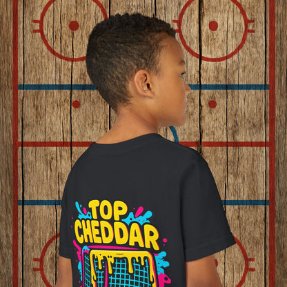 Youth Top Cheddar Hockey T-Shirt – Funny Kids Hockey Shirt for Snipers and Rink Rats