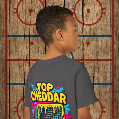 Youth Top Cheddar Hockey T-Shirt – Funny Kids Hockey Shirt for Snipers and Rink Rats