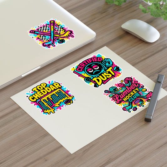 Lumber Hockey Club Sticker Sheet – Neon Drip, Top Cheddar, Certified Dust & Hockey Stick Vinyl Stickers