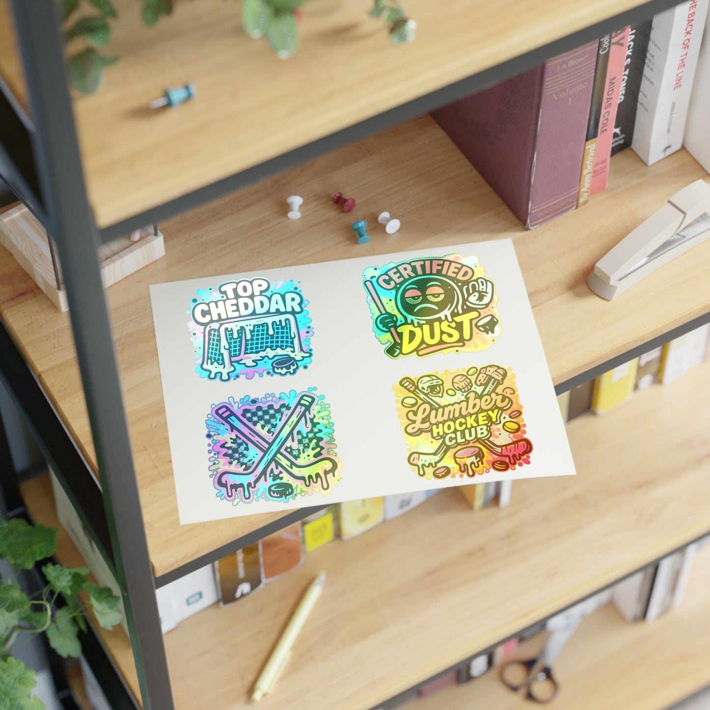 Lumber Hockey Club Sticker Sheet – Neon Drip, Top Cheddar, Certified Dust & Hockey Stick Vinyl Stickers