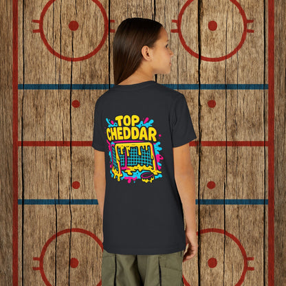 Youth Top Cheddar Hockey T-Shirt – Funny Kids Hockey Shirt for Snipers and Rink Rats